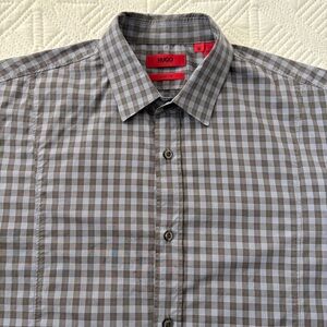 HUGO by Hugo Boss Eneon Slim Line Shirt Men’s Grey Blue Gingham Size Medium